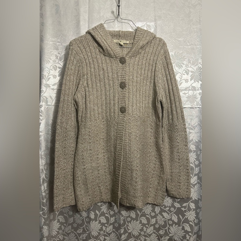 Carolyn Taylor Chunky Knit Button-Down Hoodie Cardigan - Size S.